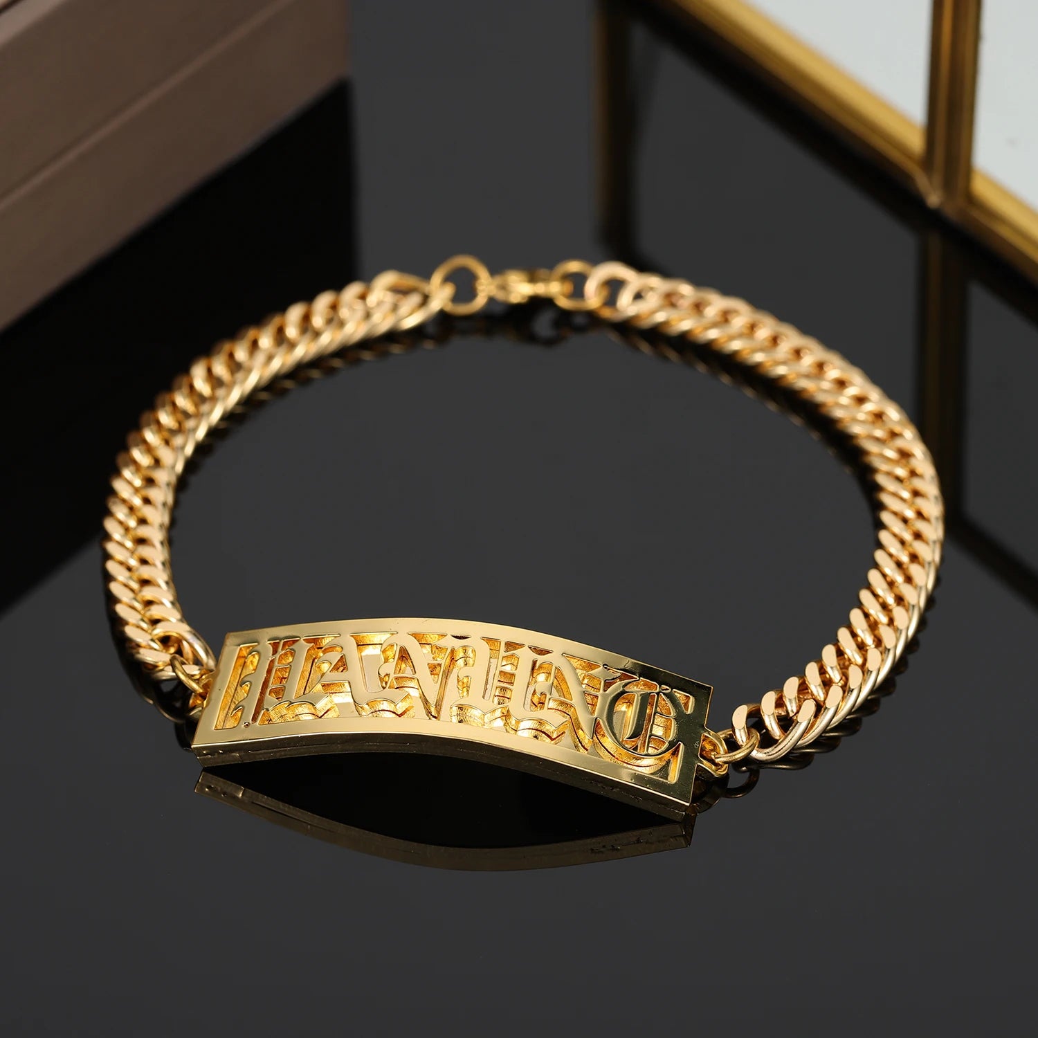 Custom Nameplate Name Bracelet For Men Gold Stainless Steel Double Layer Name Bracelet Women Personalized Hip Hop Jewelry Gift