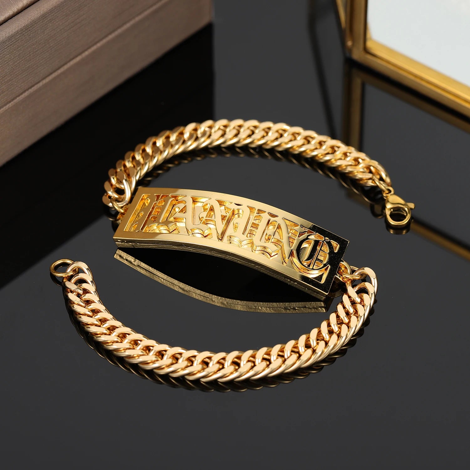 Custom Nameplate Name Bracelet For Men Gold Stainless Steel Double Layer Name Bracelet Women Personalized Hip Hop Jewelry Gift