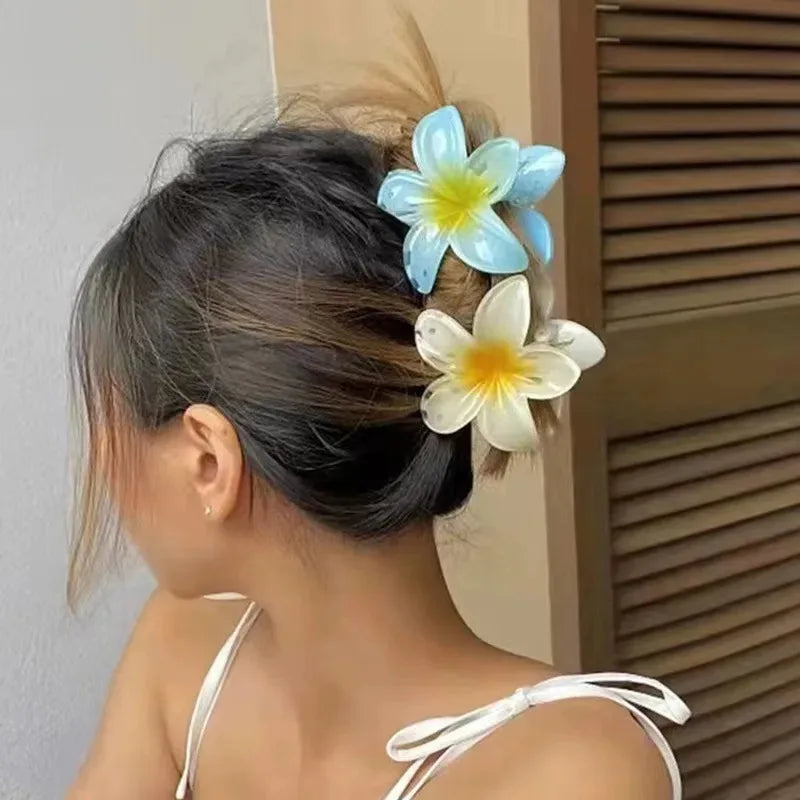 Boho Flower Hair Claw Clip for Women, Large Fabric Bloom Hair Clamp, Summer Beach Ponytail Updo Hair Accessories