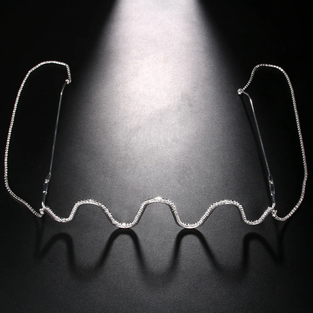 Stonefans 2024 Trendy Waved Eyeglasses Frame Sunglasses Face Accessories Charming Lady Dubai Rhinestone Mask Jewelry Party Gift