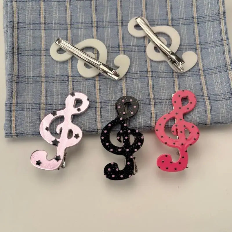 2Pcs Cute Musical Note Hair Clip, INS Style Star Wave Duckbill Clip, Sweet Side Hair Accessory, Fashionable & Trendy