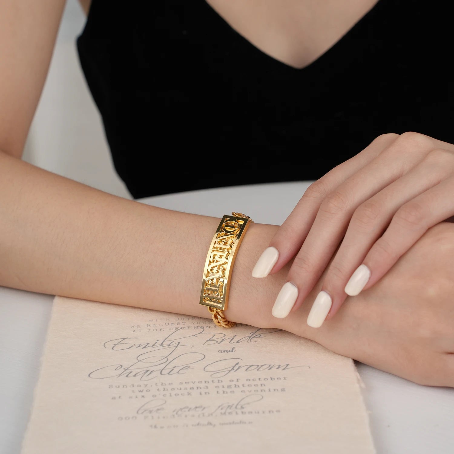 Custom Nameplate Name Bracelet For Men Gold Stainless Steel Double Layer Name Bracelet Women Personalized Hip Hop Jewelry Gift