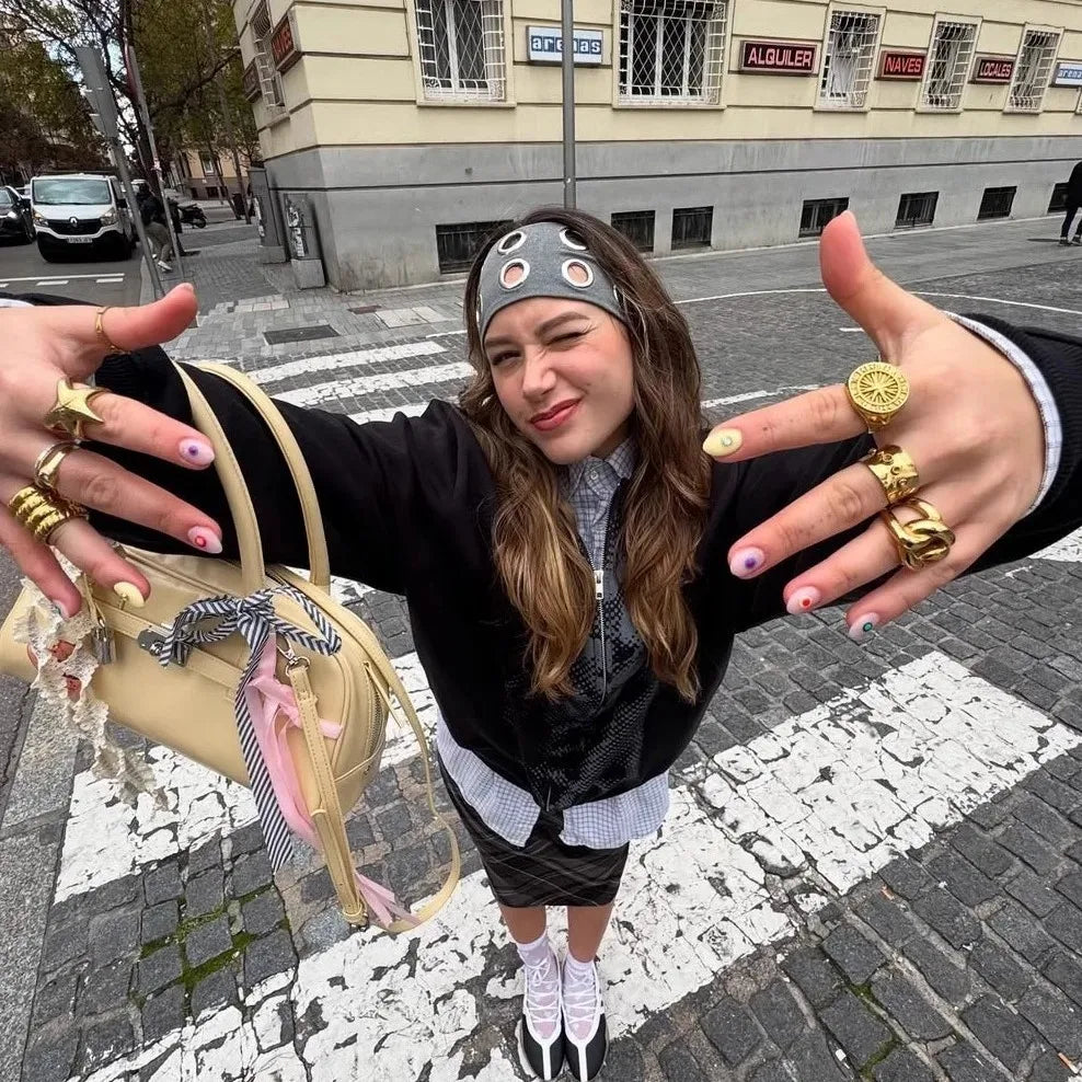 Steampunk Elastic Headband – Wide Black Hair Band with Brass Grommets, Gothic Festival Accessory