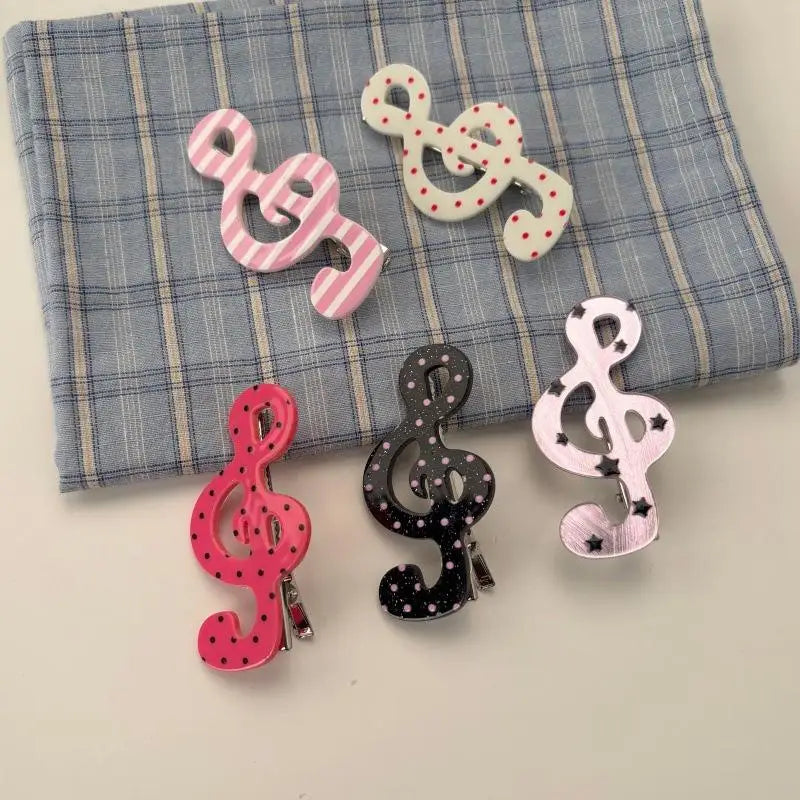 2Pcs Cute Musical Note Hair Clip, INS Style Star Wave Duckbill Clip, Sweet Side Hair Accessory, Fashionable & Trendy