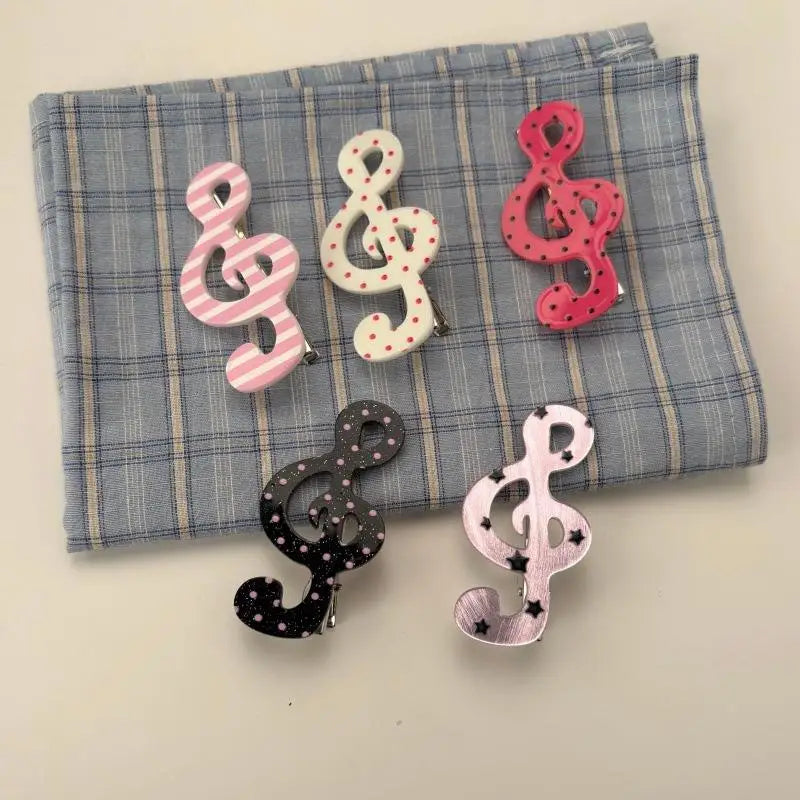 2Pcs Cute Musical Note Hair Clip, INS Style Star Wave Duckbill Clip, Sweet Side Hair Accessory, Fashionable & Trendy